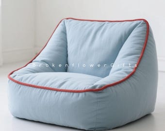 Pure Cotton Bean Bag Cover, Blue Floor Cushion, Custom Size Beanbag Cover, Floor Pouf, BeanBag Chair, Floor Cushion Cover,Floor Sofa