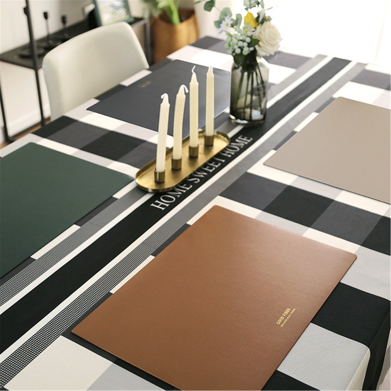 Rectangle Leather Placemats PU Leather Waterproof Table Etsy