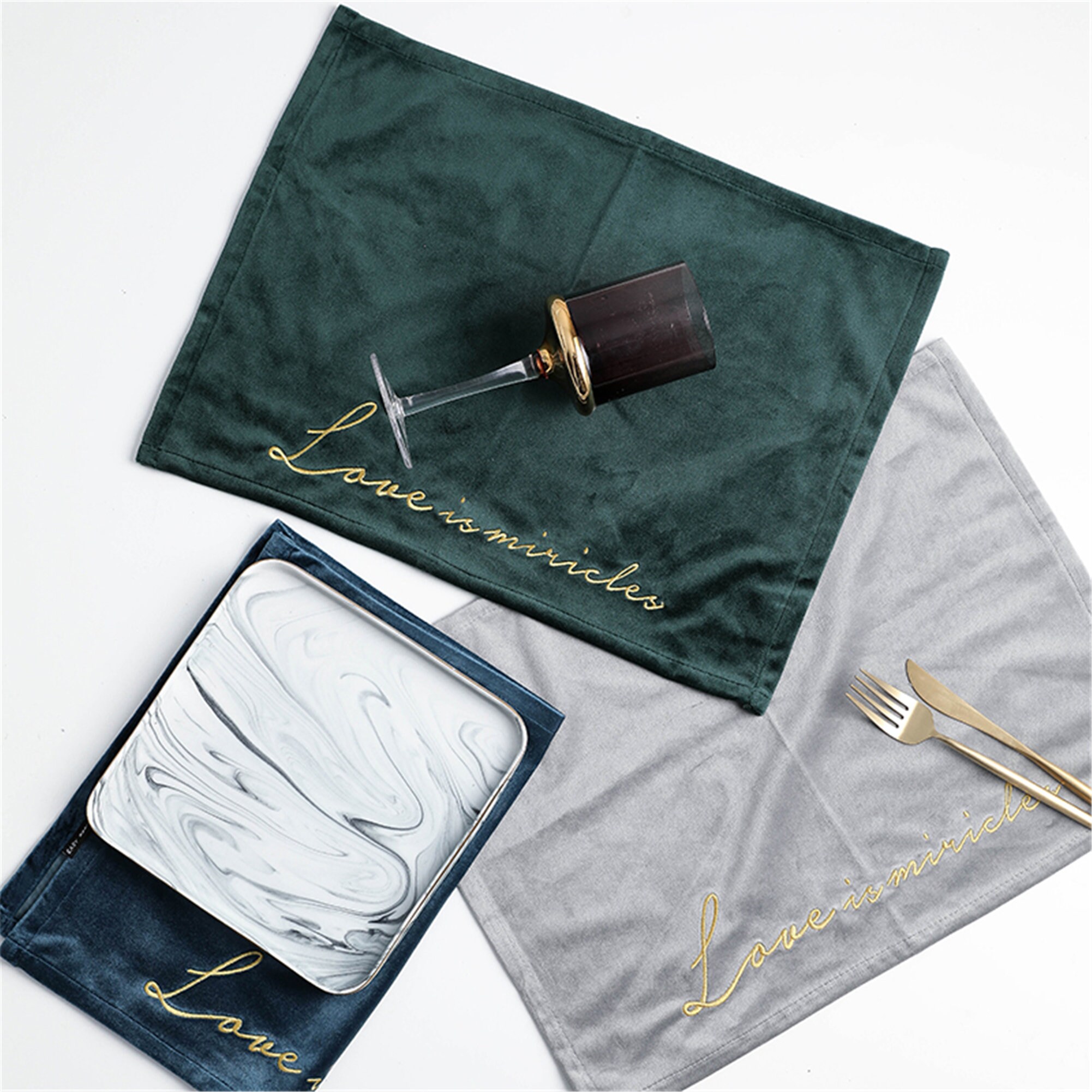 Multi Colors Velvet Placemats Embroidery Washable Table Etsy