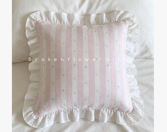 Striped pillow cases with ruffle, custom size pillowcase, xmas home decor, pillow cover for king,queen, pillowcase,new home gift