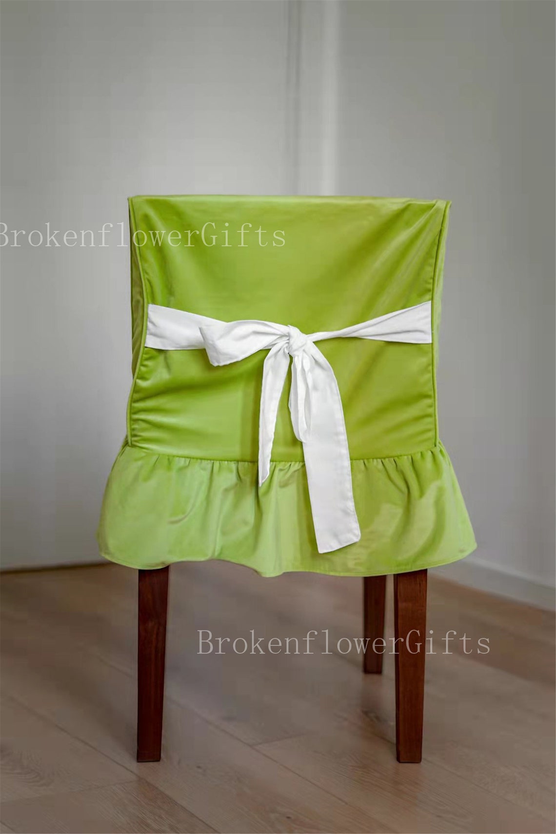 Velvet Chair Cover Lime Chair Cover Ruffle Edge Chair Cover Etsy