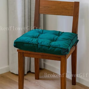 Velvet seat cushion with ties - thick seat pad - multi color floor cushions - thick seat cushion - chair cushion with ties - tuft cushion image 2