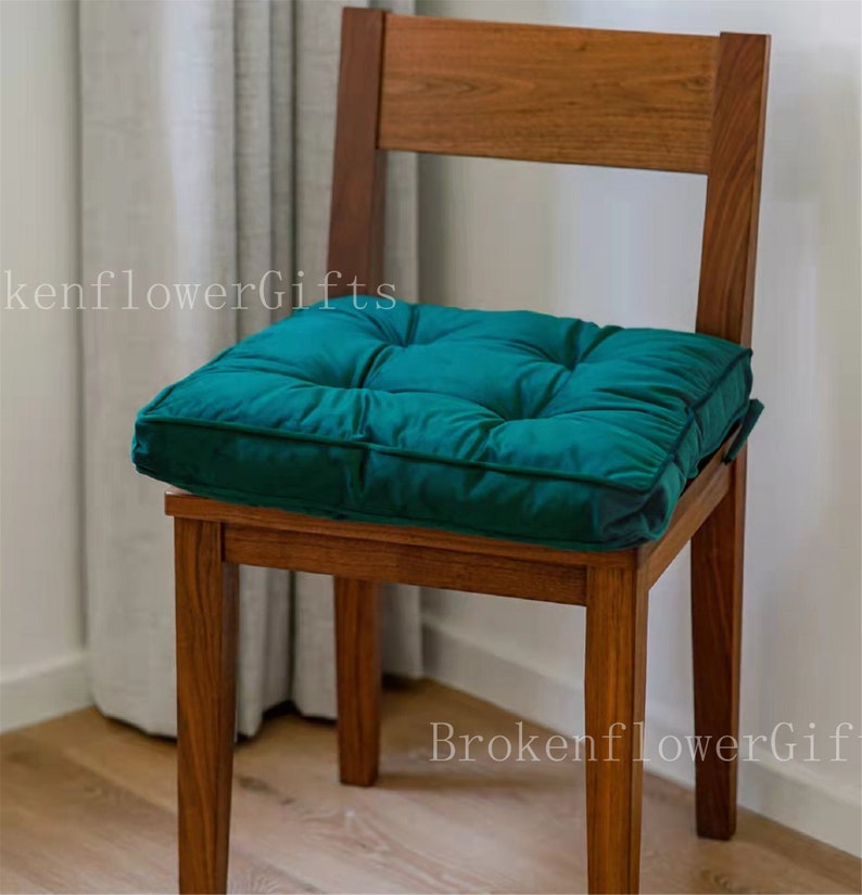 Velvet seat cushion with ties - thick seat pad - multi color floor cushions - thick seat cushion - chair cushion with ties - tuft cushion image 2