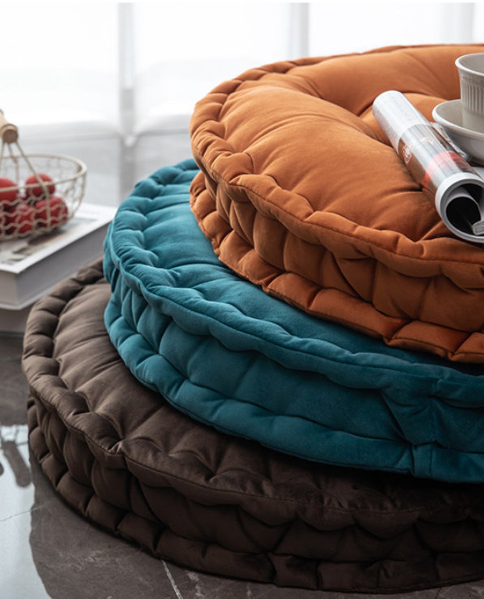 Velvet Cushionsofa Cushionround Cushionvelvet Floor Etsy