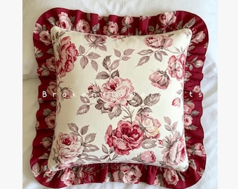 Shabby Chic Ruffled Throw Pillow Cover,Flower Cotton Pillowcase, Custom Size