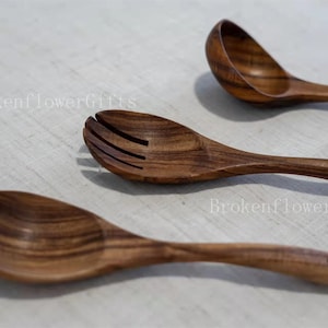 Acacia Wood Kitchen Utensil Set – Salad Tongs and Soup Ladle