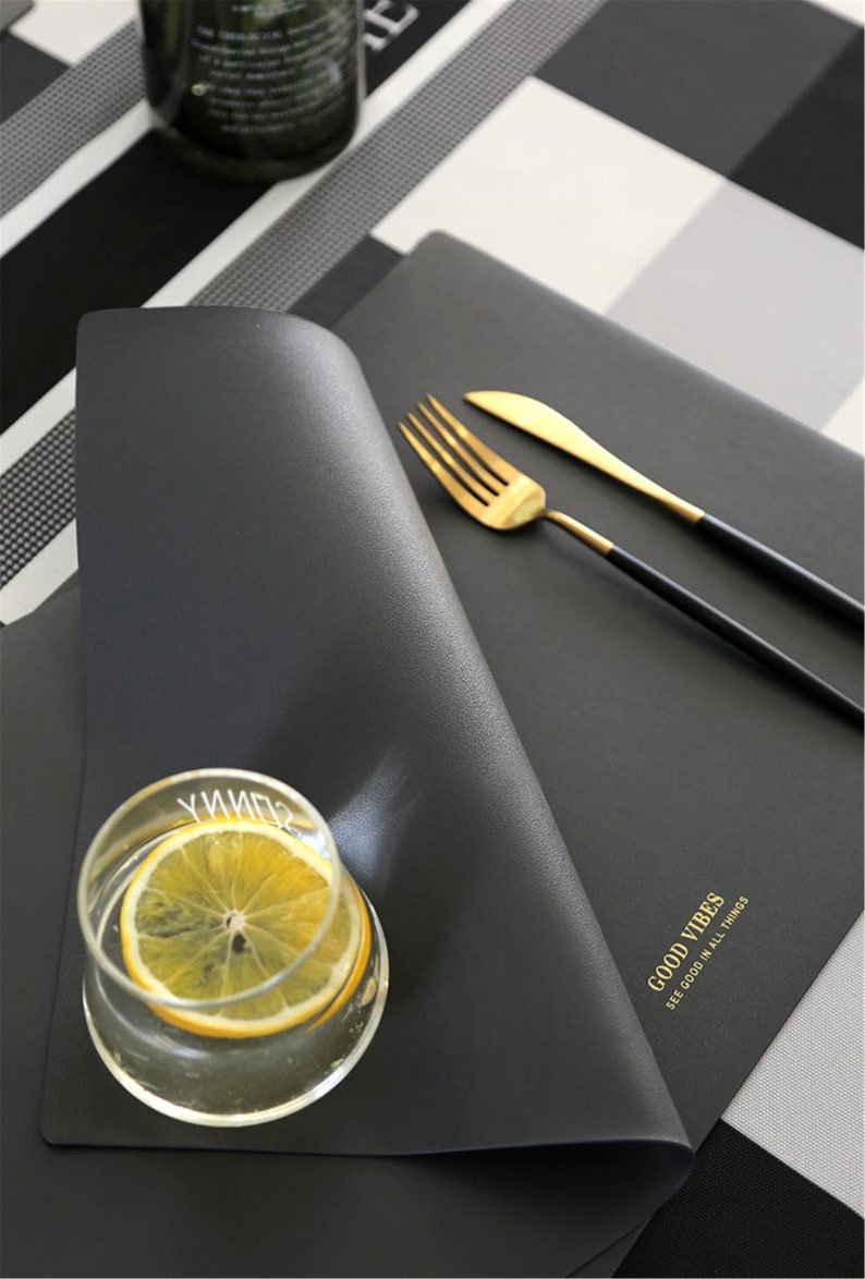 Rectangle Leather Placemats PU Leather Waterproof Table Etsy
