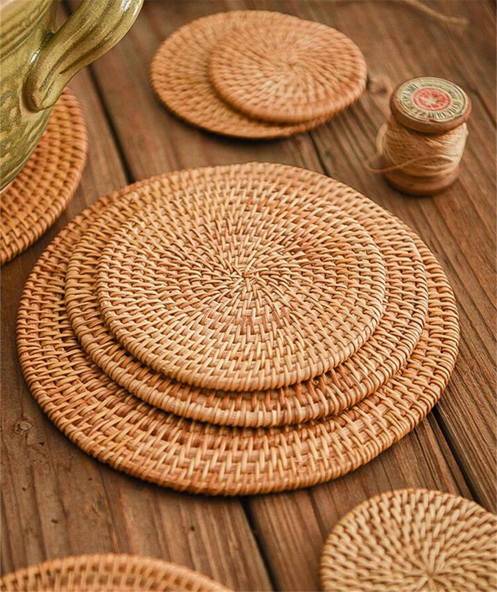 Handmade rattan round coasters Pot mats kitchen anti heat mat Etsy