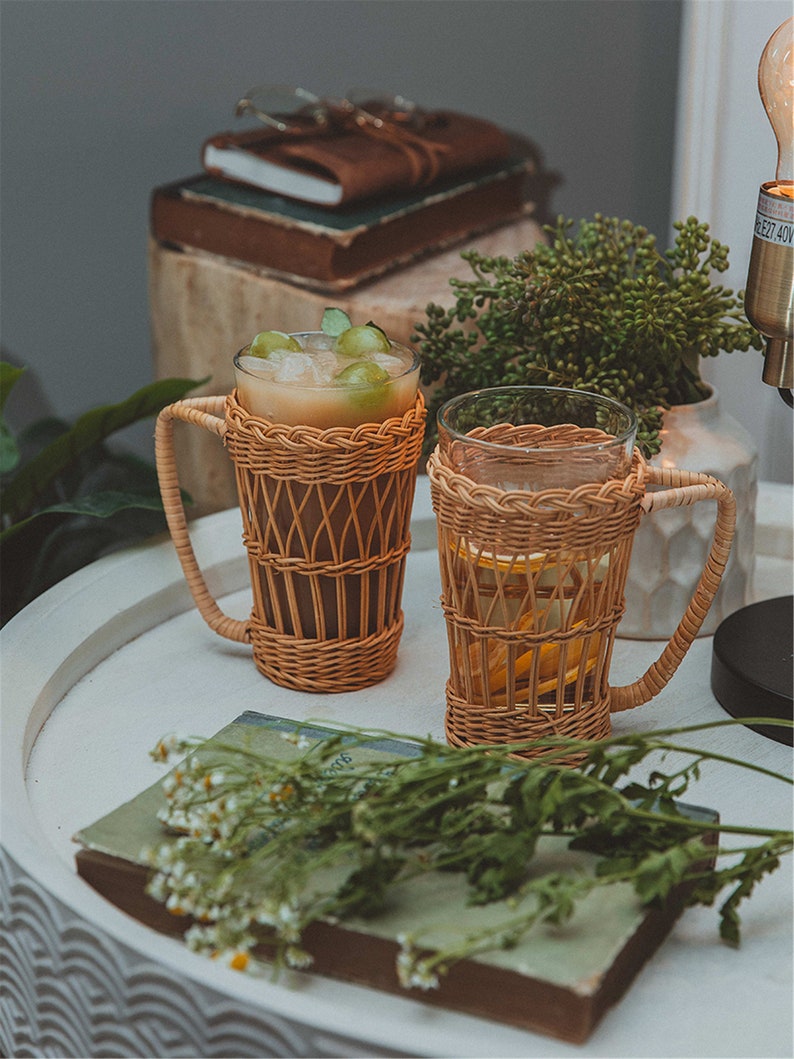 Hand knit rattan cup holder thicken cup holder picnic Etsy