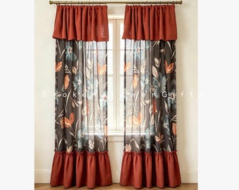 Flop Over Curtain with Ruffles,Custom Rod Pocket Window Drape,Bedroom & Living Room Window Decor