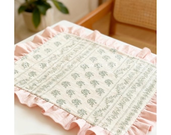 Green floral placemats set - rectange placemats - christmas table napkins - cotton place mats