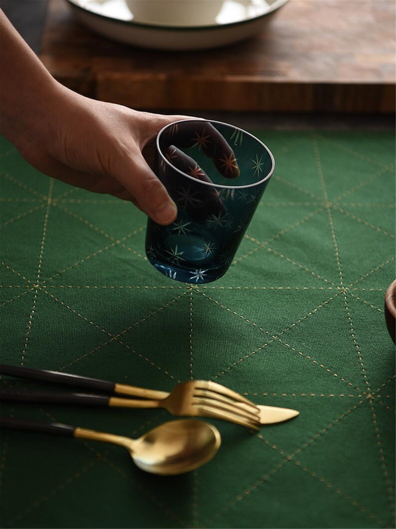 Checkered Pattern Cotton Placemats Forest Green and White Etsy