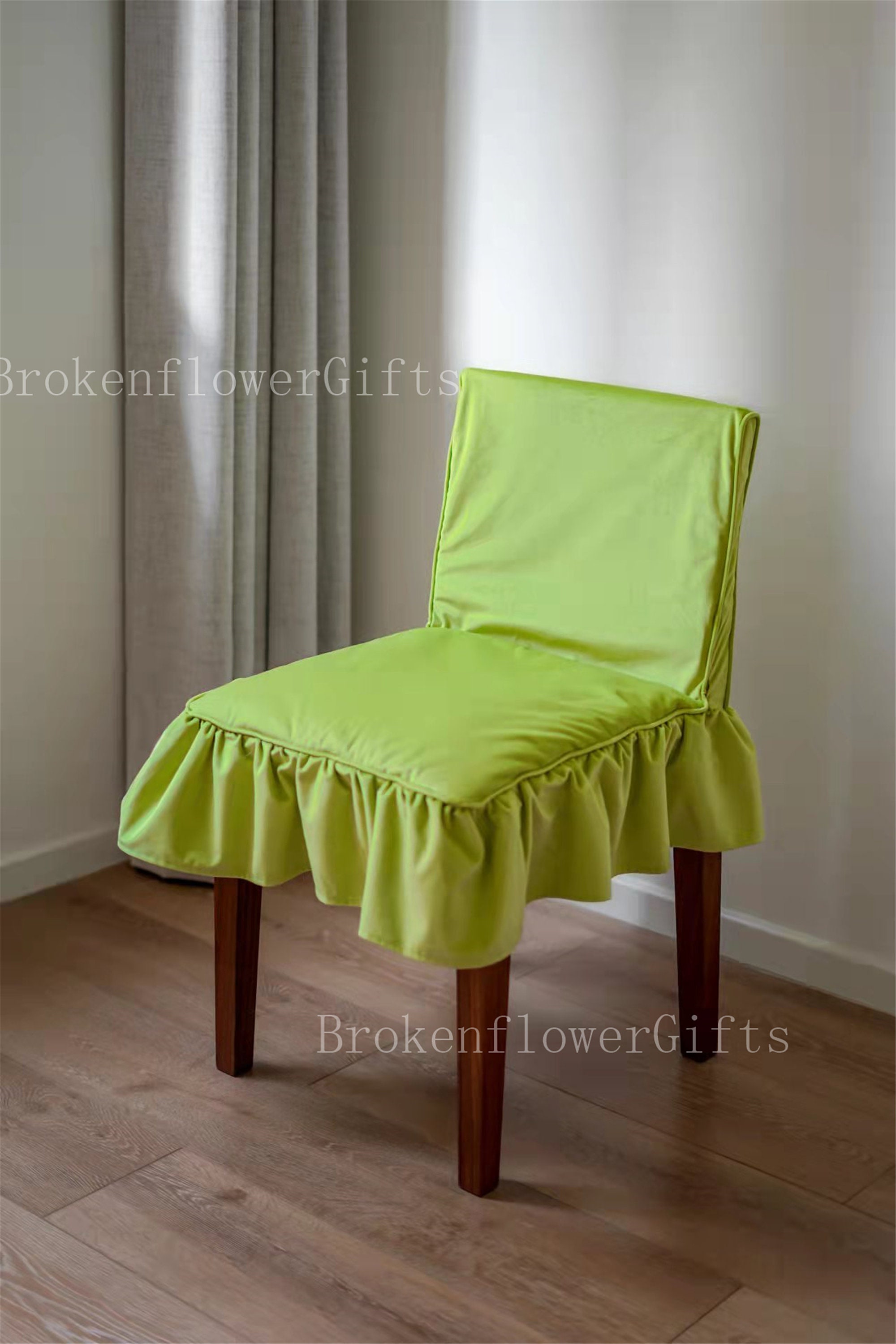 Velvet Chair Cover Lime Chair Cover Ruffle Edge Chair Cover Etsy