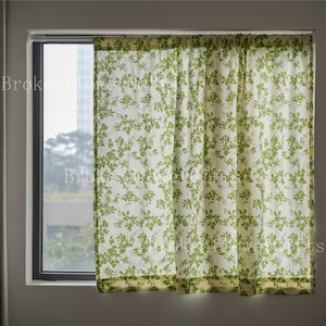 Handmade Spring Floral Short Curtain, Rod Pocket Cotton Drapery