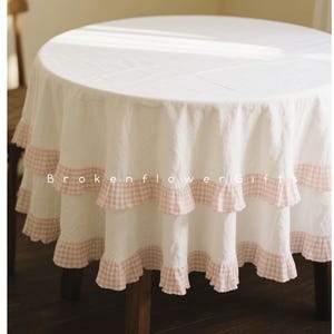 Round Linen Tablecloth – Farmhouse Ruffled Garden Tablecloth, Custom Size