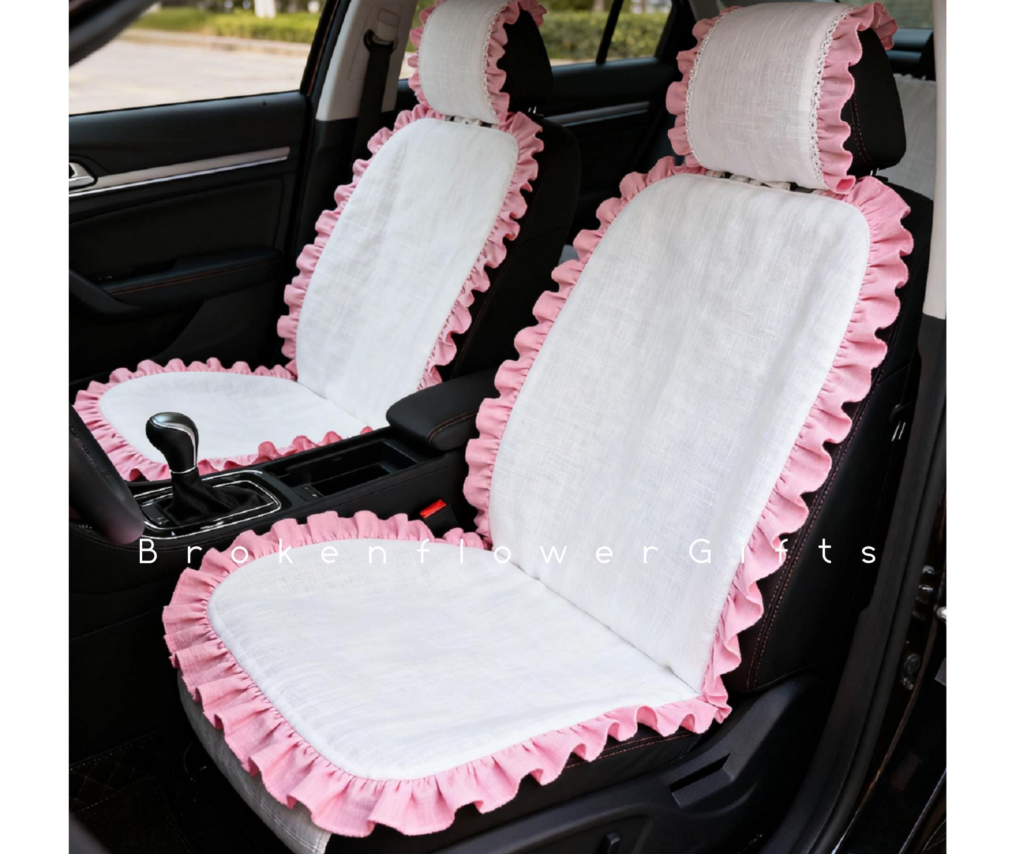 Linen Car Seat Pad, White Car Seat Cover, Soft Auto Seat Pad, Pink Car ...
