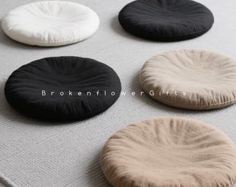 Round Floor Cushion, Cotton Linen Seat Pad, Custom Size