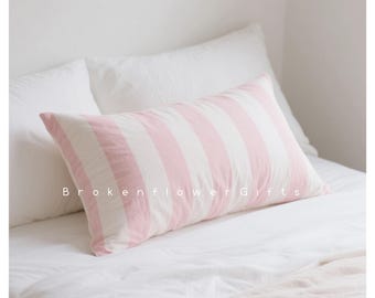Großer gestreifter Kissenbezug, Babypartyrosa Kissenbezug, Bauernhausdekor, hellrosa Kissenbezug für König, Königin, Kissenbezug