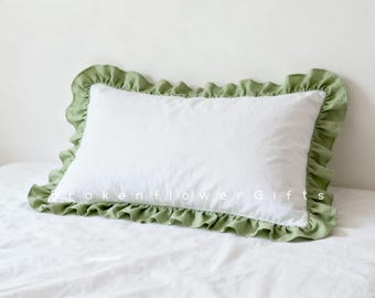 Ruffled Cotton Pillowcase, Farmhouse Style Sham, New Home Gift