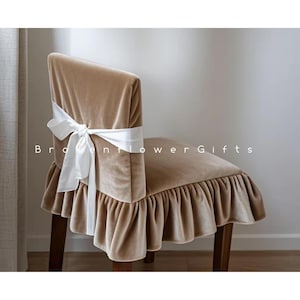 Custom size chair cover with ruffle edge, linen chair cover, chair cover for party, chair cover, velvet chair slipcover, party decor