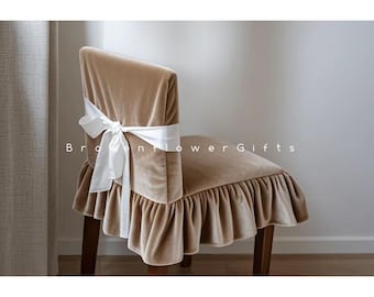 Custom size chair cover with ruffle edge, linen chair cover, chair cover for party, chair cover, velvet chair slipcover, party decor