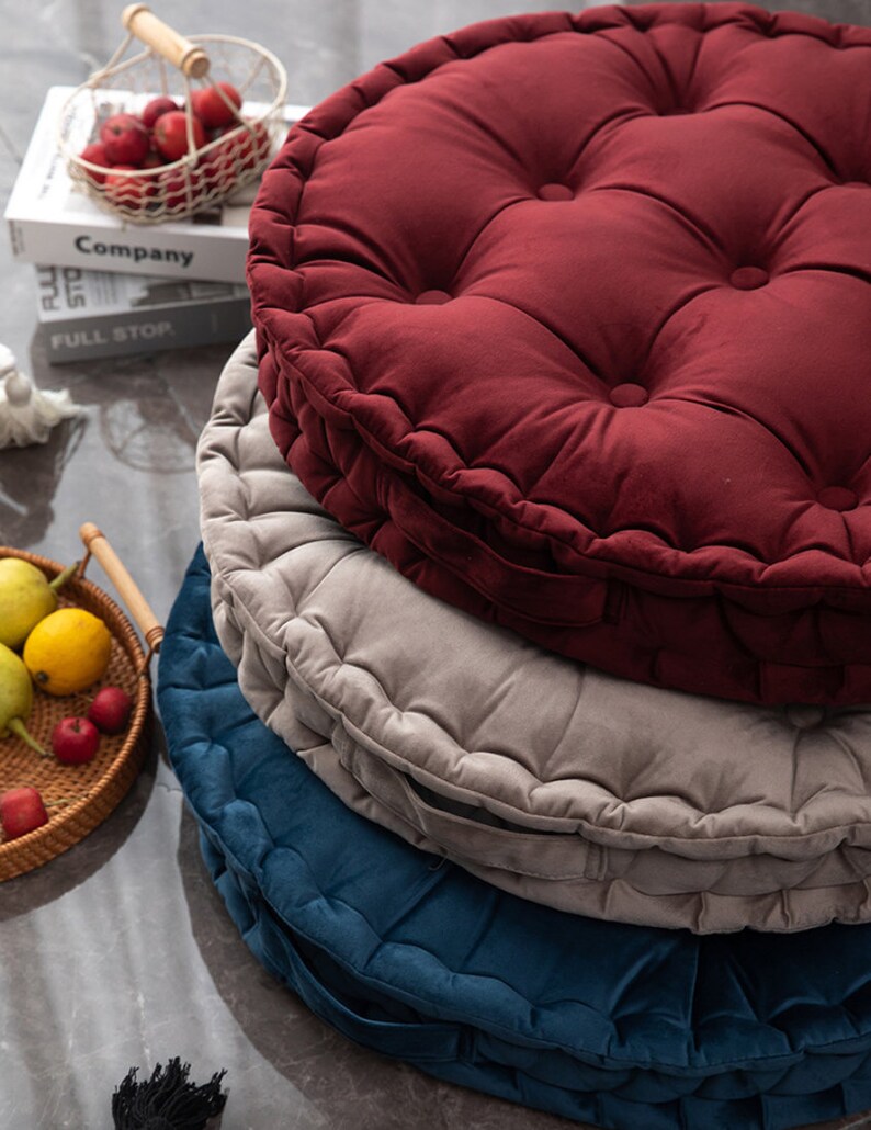 Velvet Cushionsofa Cushionround Cushionvelvet Floor Etsy