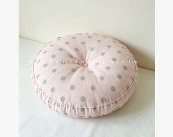 Pink Floor Cushion, Custom Round Thick Chair Cushion, Tufted Window Seat Cushion, Farmhouse Chair Pad