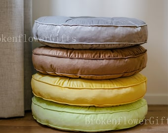 Velvet Tufted Floor Cushion with Handle, Thick Round Seat