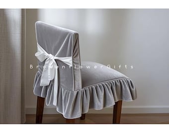 Custom Velvet Chair Cover with Ruffle Edge, Party Decor