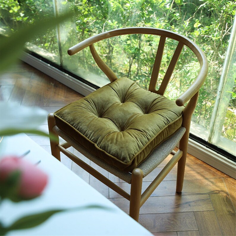 Cushion Velvet Seat Cushion With Ties Thick Seat Pad Etsy