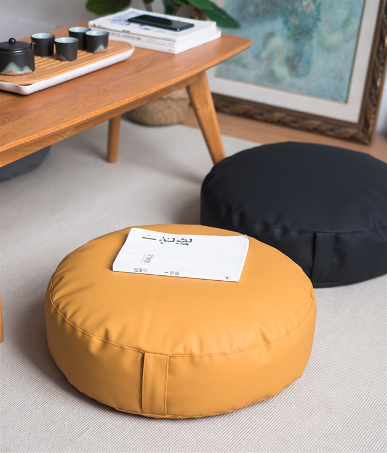 Faux Leather Floor Cushionsmall Futon Couch Floor Seat Etsy