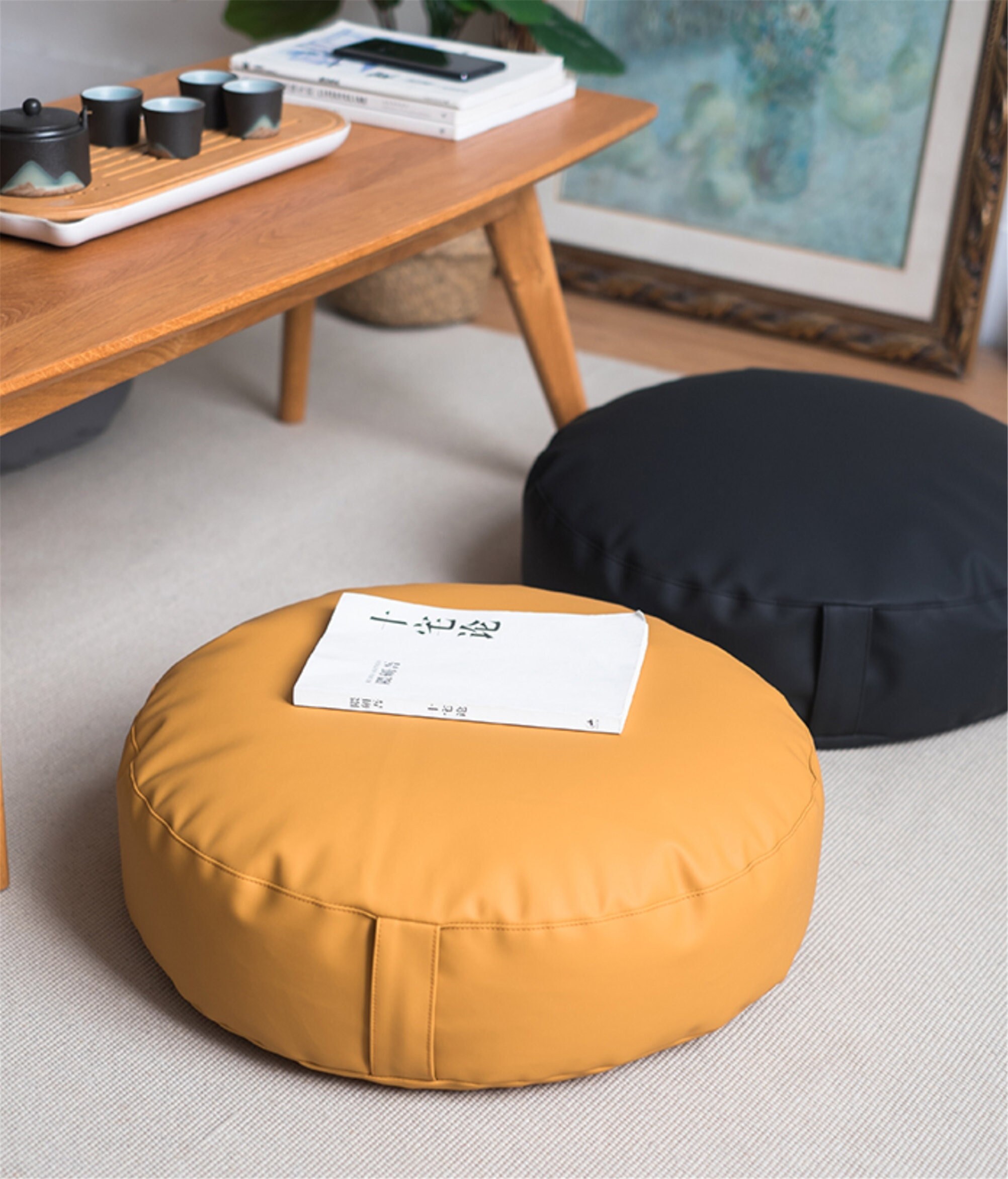 Faux Leather Floor Cushionsmall Futon Couch Floor Seat Etsy