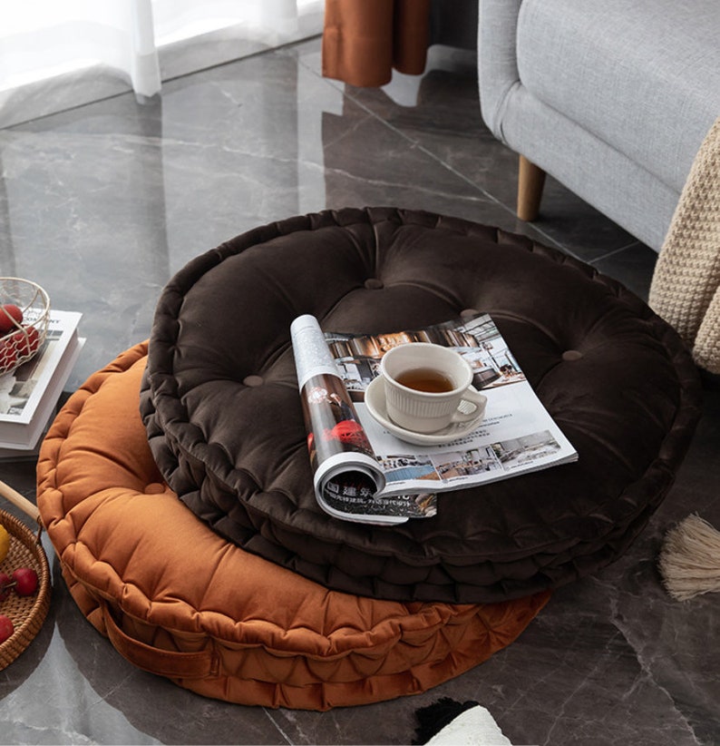 Velvet Cushionsofa Cushionround Cushionvelvet Floor Etsy