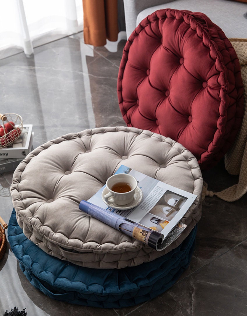 Velvet Cushionsofa Cushionround Cushionvelvet Floor Etsy