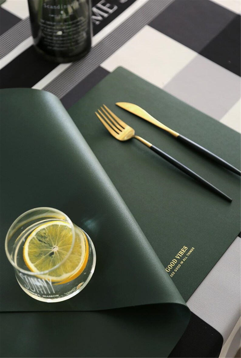 Rectangle Leather Placemats PU Leather Waterproof Table Etsy