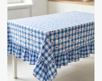 Cotton Tablecloth With Ruffles – Small Gingham Table Cover - Farmhouse Table Decor