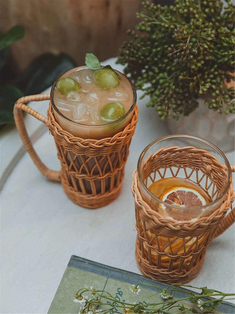 Hand knit rattan cup holder thicken cup holder picnic Etsy