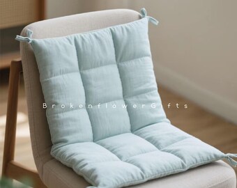 Light Blue Rocking Chair Cushion, Pure Cotton Tufted Seat Pad