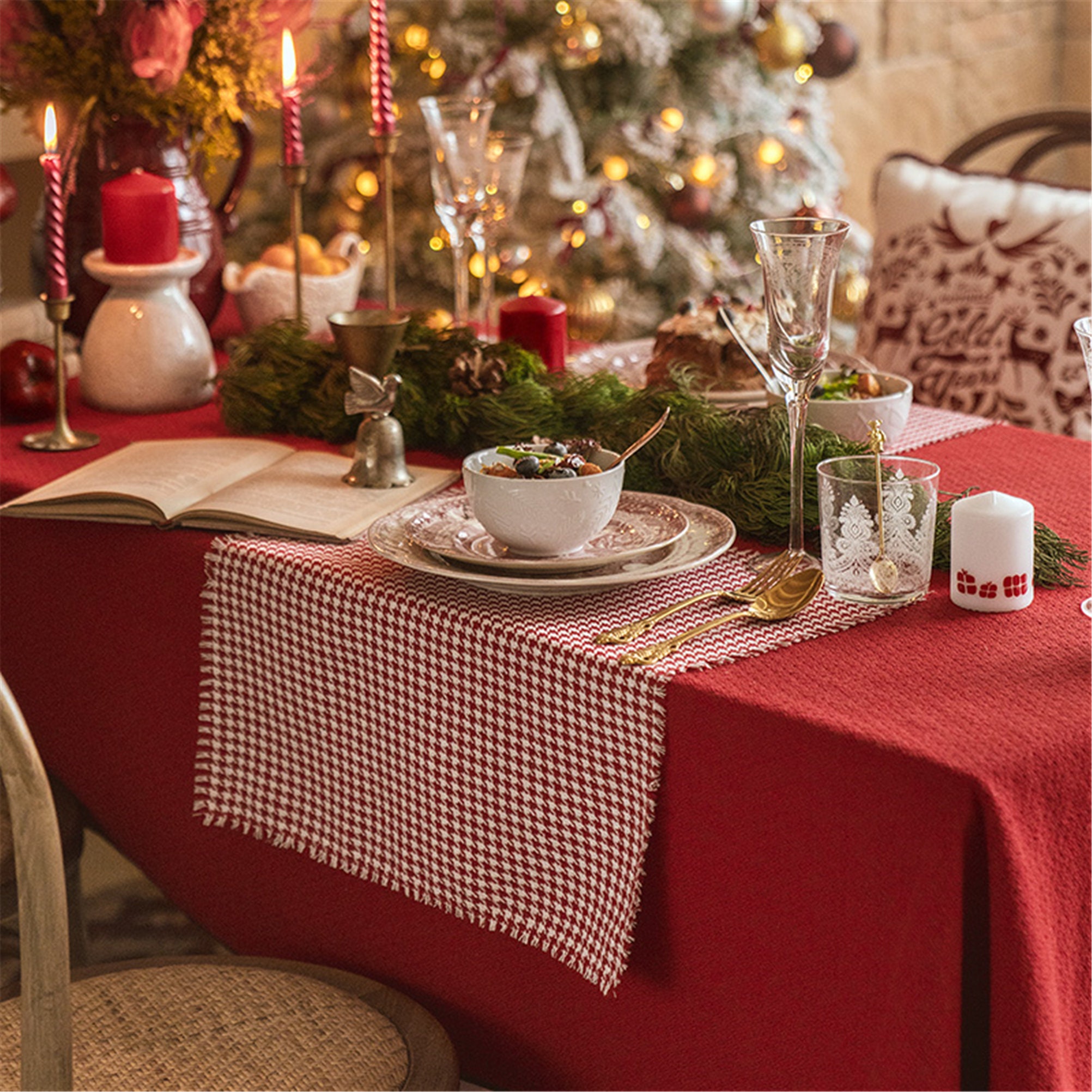 Christmas placemats red plaid trim cotton placemats Etsy