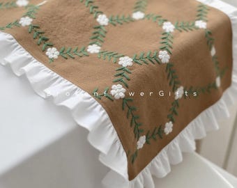 Runner da tavola floreale ricamato a mano, misura personalizzata, cotone