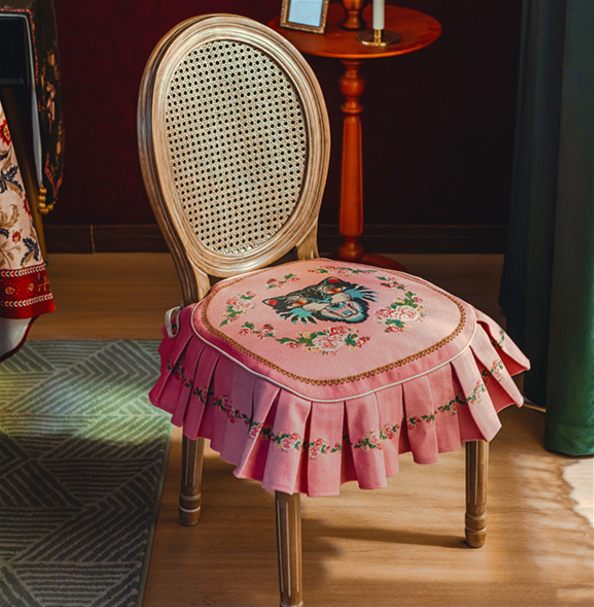 Pink chair back cover with tie no sew chair back