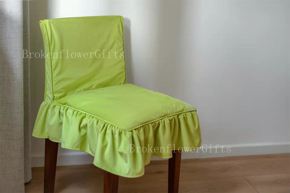Velvet Chair Cover Lime Chair Cover Ruffle Edge Chair Cover Etsy