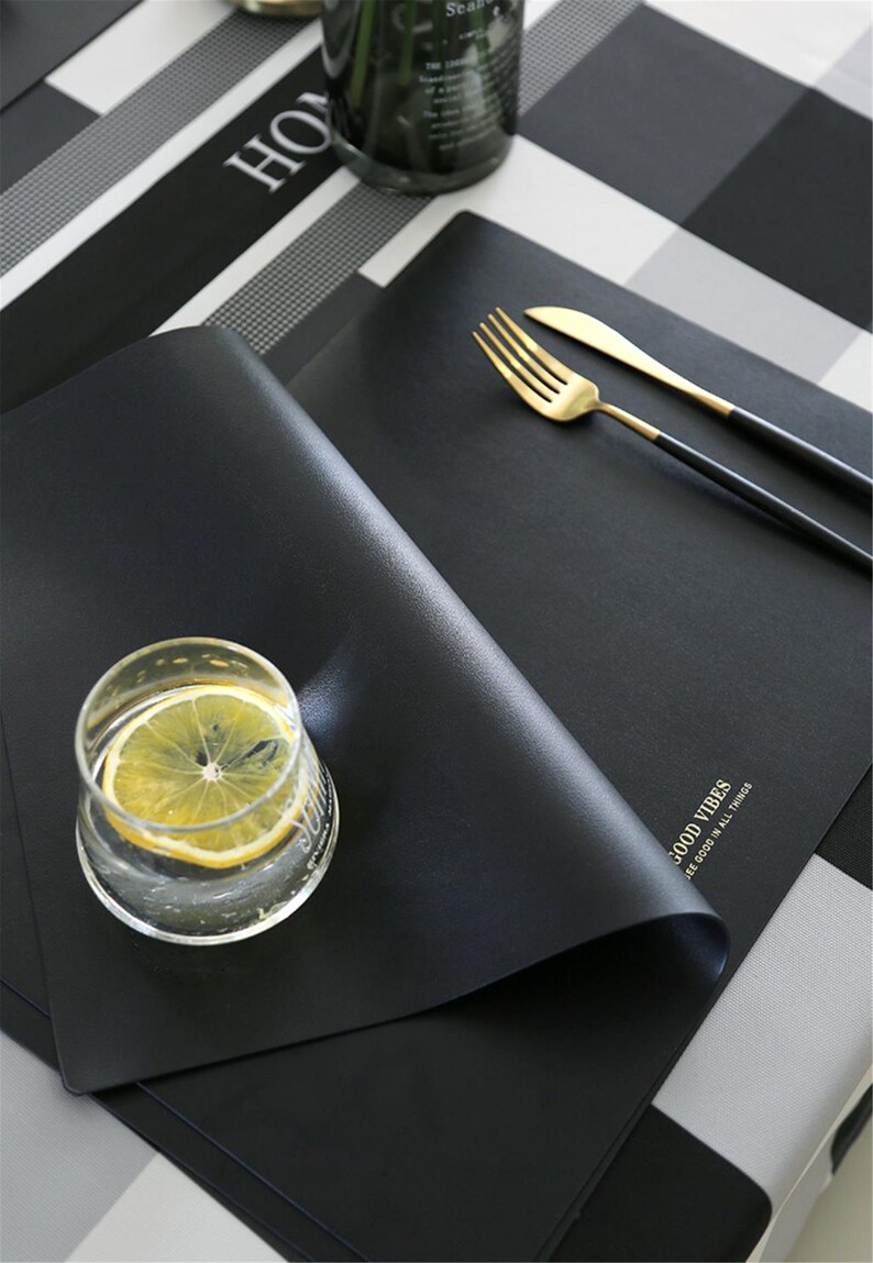 Rectangle Leather Placemats PU Leather Waterproof Table Etsy