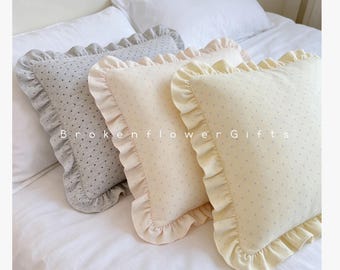 Knit Cotton Pillow Cover, Ruffle Edge Pillow Cases for Sleeping, Cotton Jersey Throw Cover