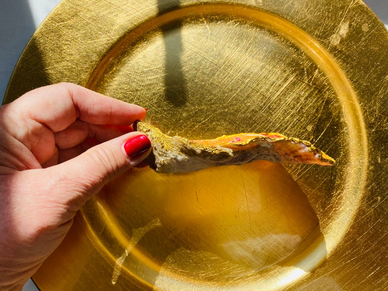 collector\u2019s item hostess gift birthday gift, Orange red Seaweed themed oyster shell decoupaged ring dish jewelry trinket