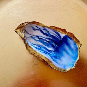 Handmade Blue Chinoiserie Jelly Fish themed oyster ring dish, jewelry trinket, home decor item or the perfect gift..