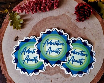 Adventure Awaits Vinyl Sticker | Waterproof | Nature Sticker | Laptop and Water Bottle Sticker