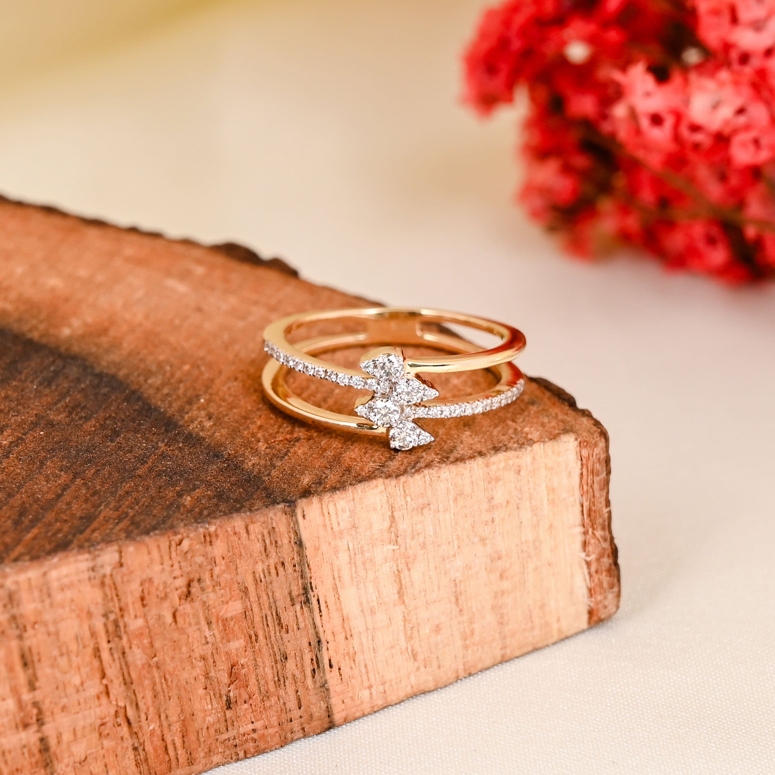 Diamond Rings For Women 14k Real Gold 14K Yellow Gold Woven