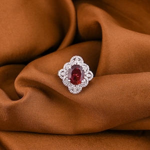 Tourmaline and Diamond Statement Ring – 925 Sterling Silver Cocktail Ring – Floral Halo Ring for Women – Natural Gemstone Handmade Jewelry