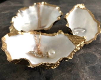 White & Gold Oyster Shell Trinket Dish |Ring or Jewellery Dish | Proposal Gift | Handcrafted in UK